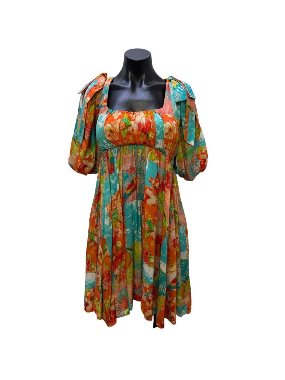Mahila Floral Boho Dress Coral & Turquoise S
